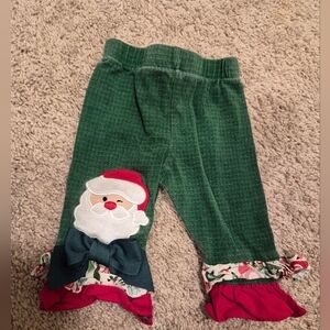 Festive Green Kids Casual Bottoms with Santa Design